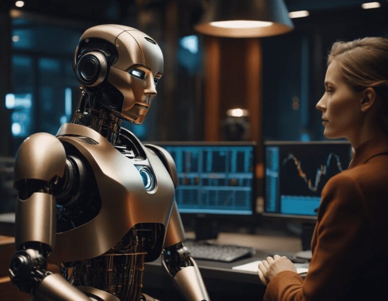 Blog 1 Une tradeuse parlant avec un BOT DE TRADING Wup International